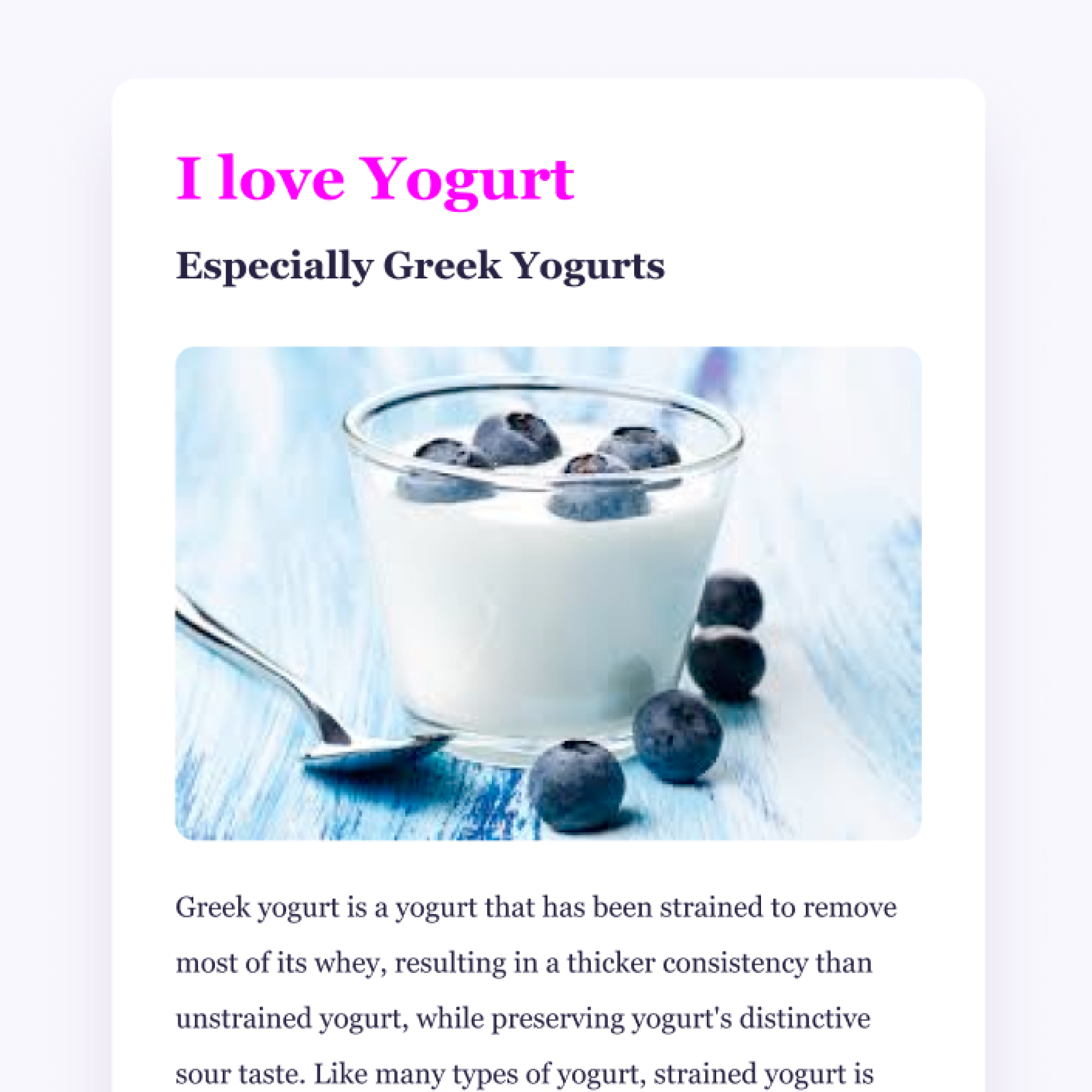 Screenshot of Yogurt app